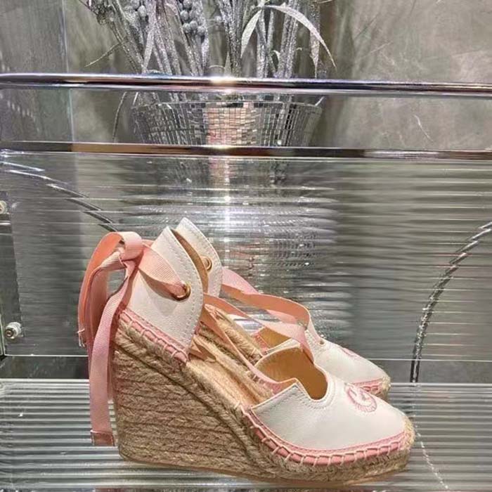 Gucci Women Espadrille Ribbon Tie Interlocking G Embroidery White Cotton Canvas Peep Toe