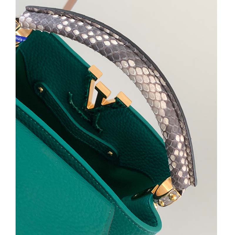 Louis Vuitton LV Women Capucines Mini Handbag Emeraude Green Taurillon Leather Python Skin