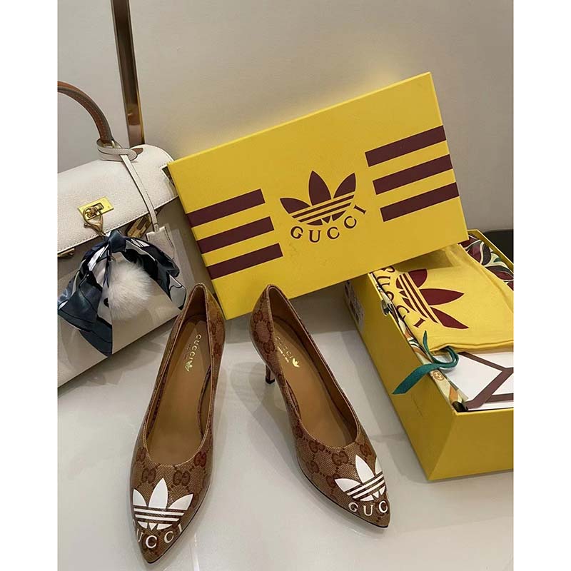 Gucci Women Adidas x Gucci GG Pump Beige Brown GG Crystal Canvas 9 Cm Heel