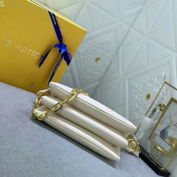 Louis Vuitton LV Women Coussin PM Handbag Crème Beige Lambskin Cowhide Leather