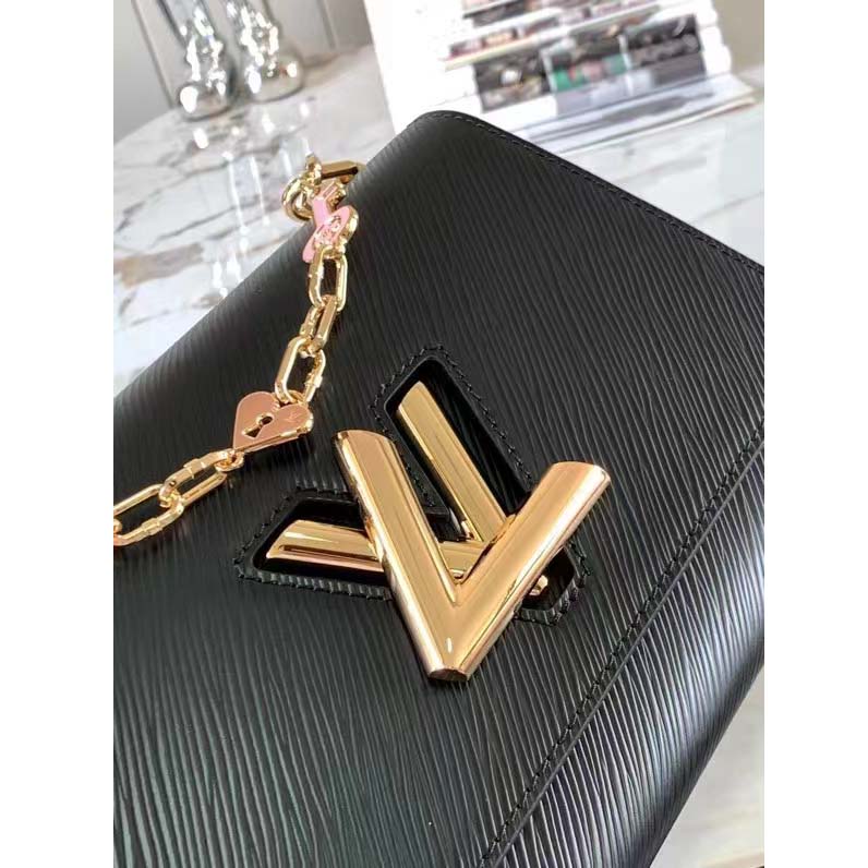 Louis Vuitton LV Women Twist MM Handbag Black Epi Grained Leather