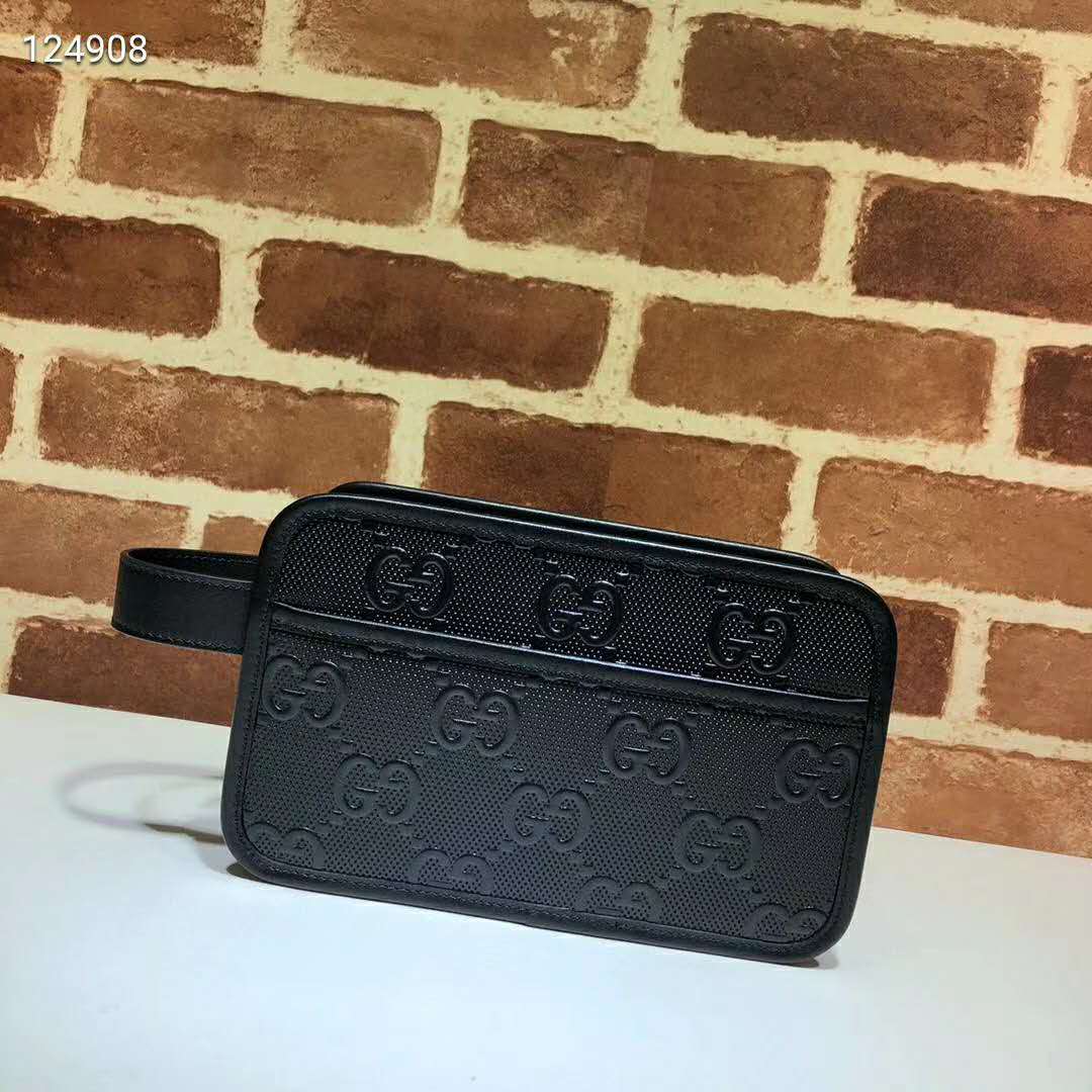 Gucci GG Unisex GG Embossed Cosmetic Case Black Embossed Leather