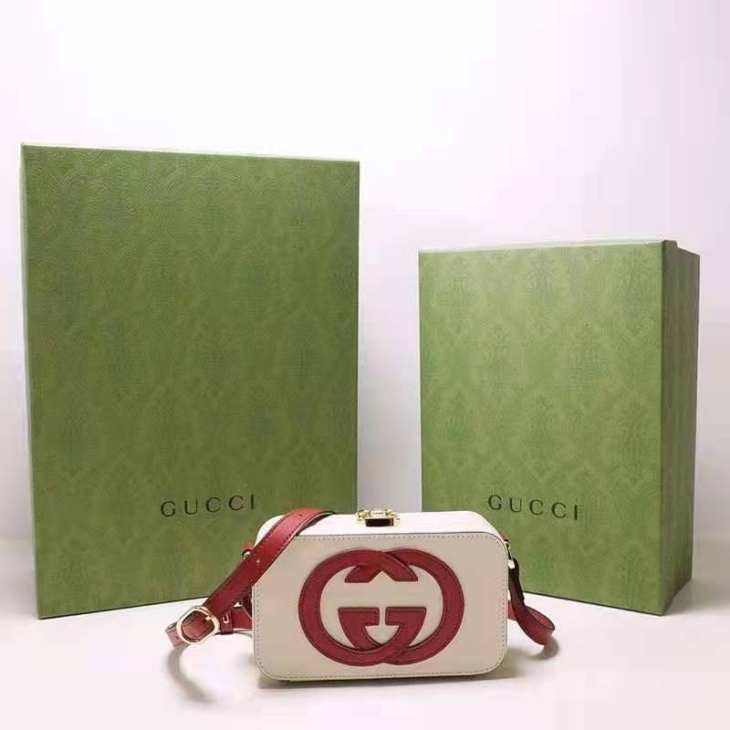 Gucci Women Interlocking G Mini Bag White and Red Leather Interlocking G
