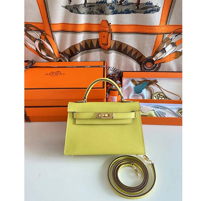 Hermes Women Mini Kelly 20 Bag Epsom Leather Gold Hardware-Yellow