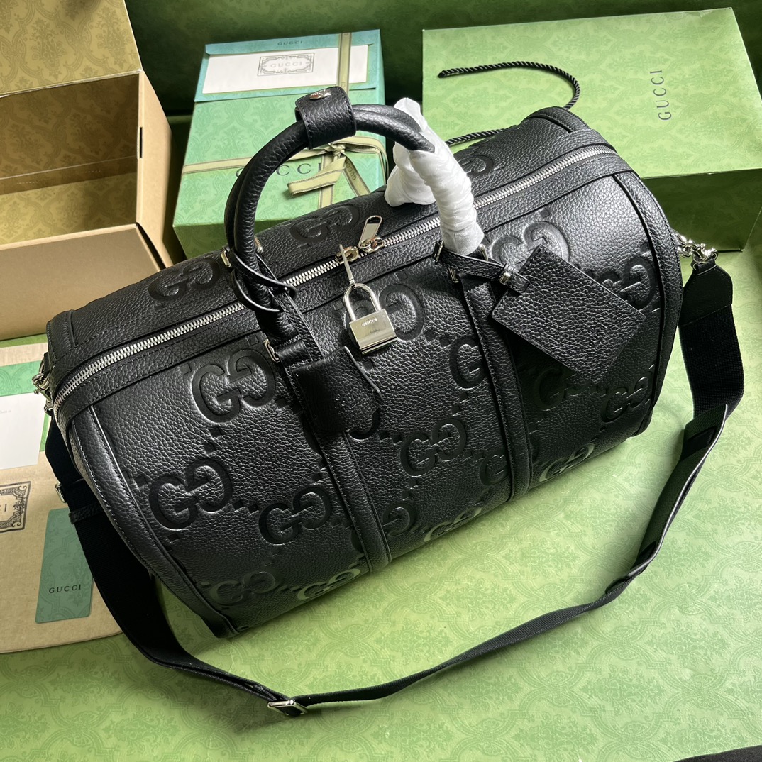 Gucci Unisex GG Small Duffle Bag Black Jumbo Leather