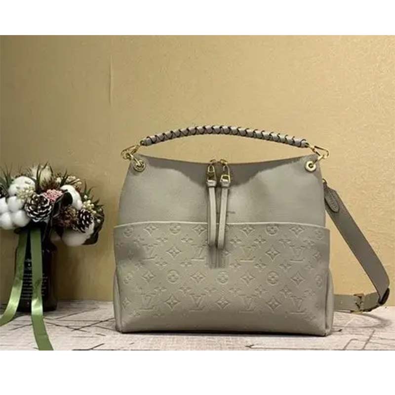 Louis Vuitton LV Women Maida Hobo Handbag Tourterelle Gray Embossed Grained Cowhide