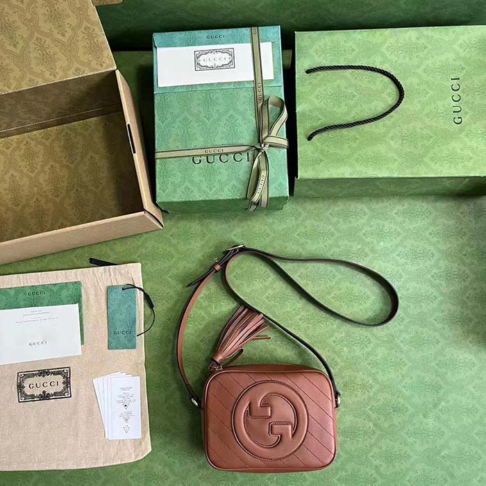 Gucci Women GG Blondie Small Shoulder Bag Cuir Leather Round Interlocking G