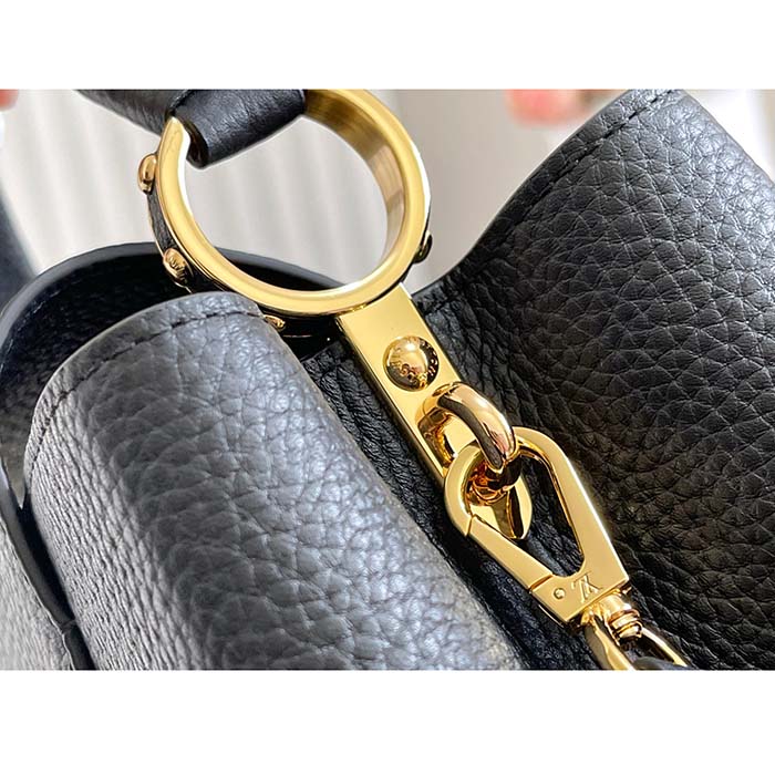 Louis Vuitton LV Women Capucines MM Handbag Black Etain Metallic Gray Taurillon Leather