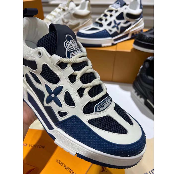 Louis Vuitton LV Unisex Skate Sneaker Navy Blue Mix Materials Double Laces Rubber