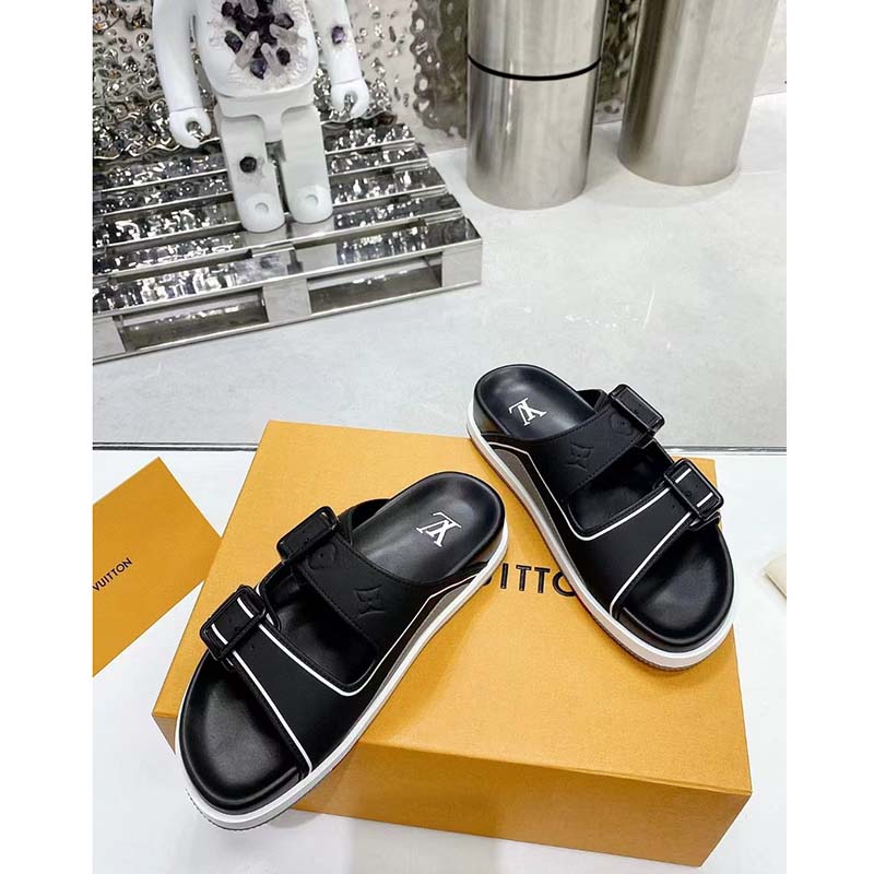 Louis Vuitton LV Unisex Trainer Mule Black Mix Materials Anatomic Insole Initials