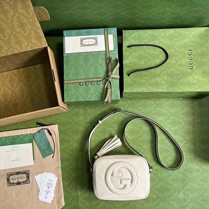 Gucci Women GG Blondie Small Shoulder Bag White Leather Round Interlocking G