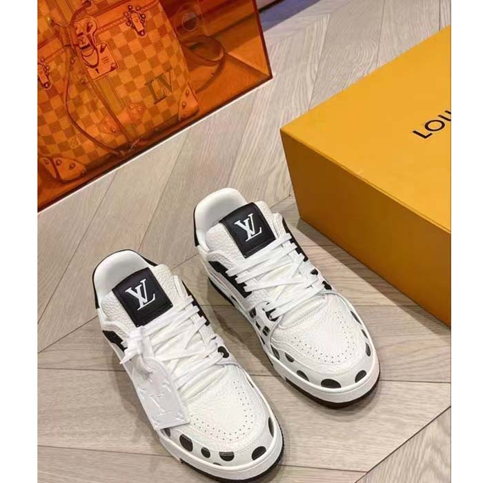 Louis Vuitton Unisex LV Trainer Sneaker Black Calf Leather Rubber Outsole Monogram Flowers