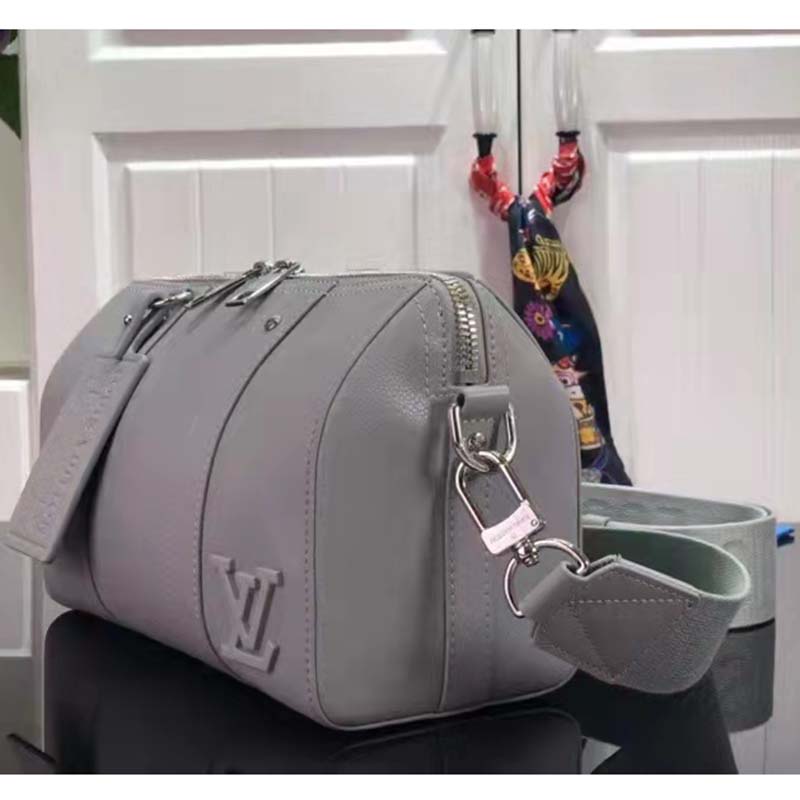 Louis Vuitton LV Unisex City Keepall Bag Gray Aerogram Cowhide Leather Textile Lining
