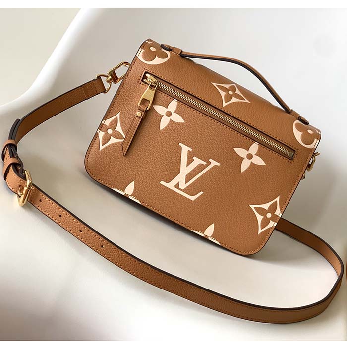 Louis Vuitton LV Women Pochette Metis Bag Beige Monogram Empreinte Embossed Grained Cowhide