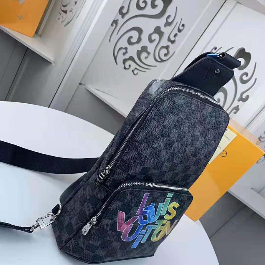 Louis Vuitton LV Men Avenue Sling Bag in Damier Graphite Canvas-Grey