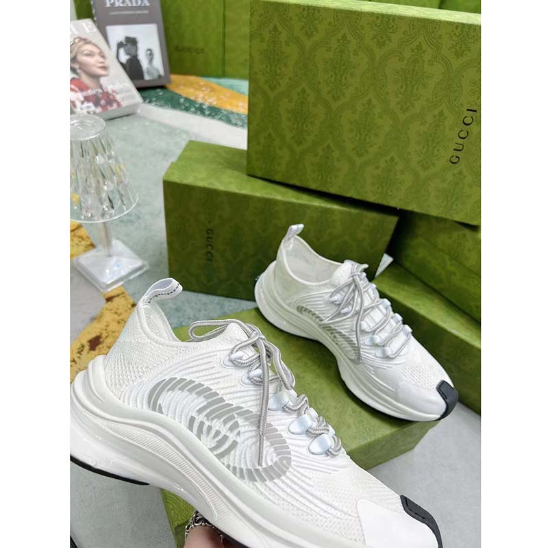Gucci Unisex GG Run Sneaker White Technical Knit Fabric Rubber Interlocking G