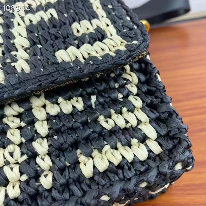 Fendi Women FF Baguette Black Raffia Back Crocheted FF