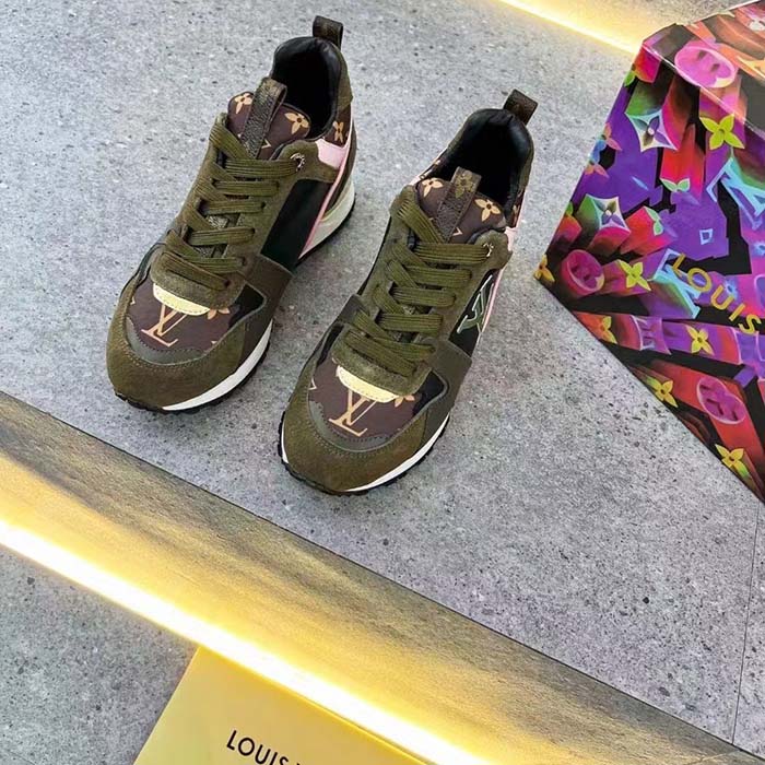 Louis Vuitton LV Unisex Run Away Sneaker Khaki Green Suede Calf Leather Monogram