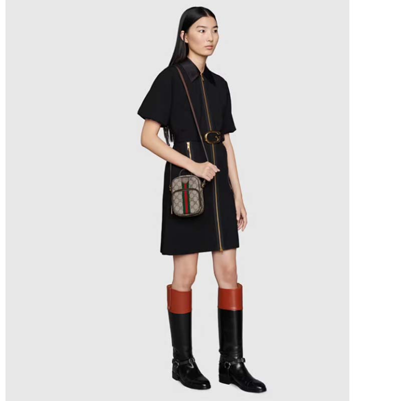 Gucci Unisex Ophidia Mini Bag Beige Ebony GG Supreme Canvas Double G