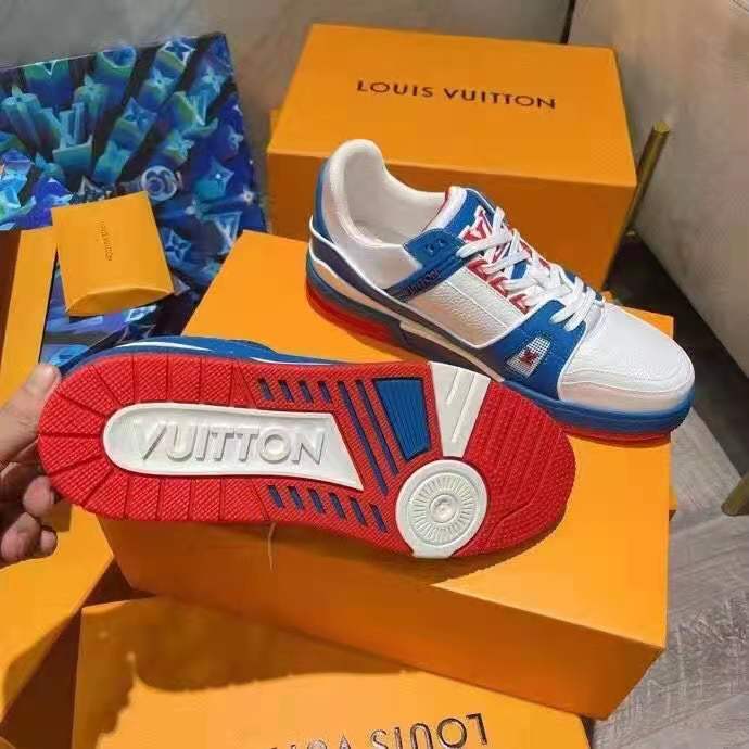 Louis Vuitton LV Unisex LV Trainer Sneaker White Mix of Materials Rubber Outsole