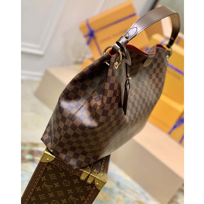 Louis Vuitton LV Unisex Graceful MM Hobo Damier Ebene Coated Canvas Cowhide Leather