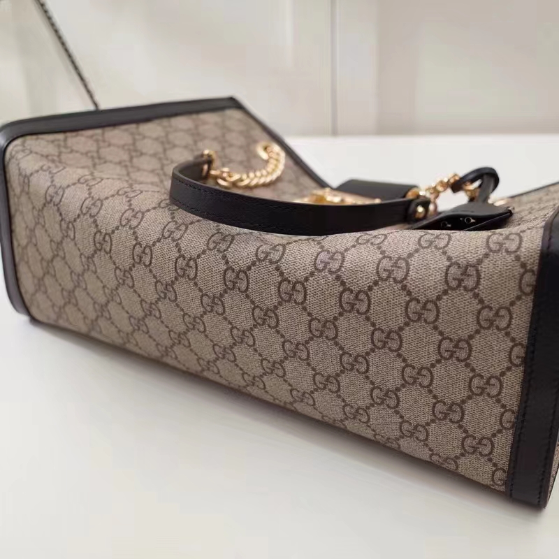 Gucci Women Padlock GG Small Shoulder Bag Brown Beige Ebony Supreme Canvas