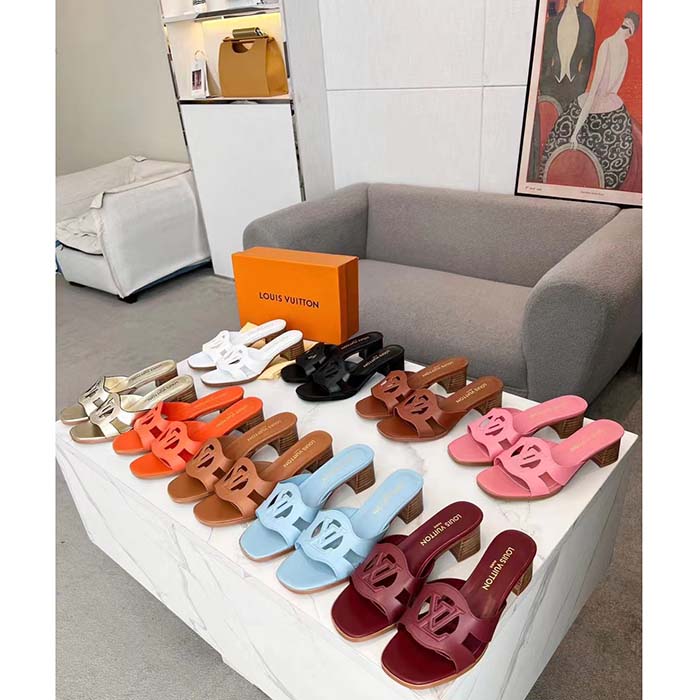 Louis Vuitton LV Women Isola Flat Mule Pink Calf Leather Circle Signature