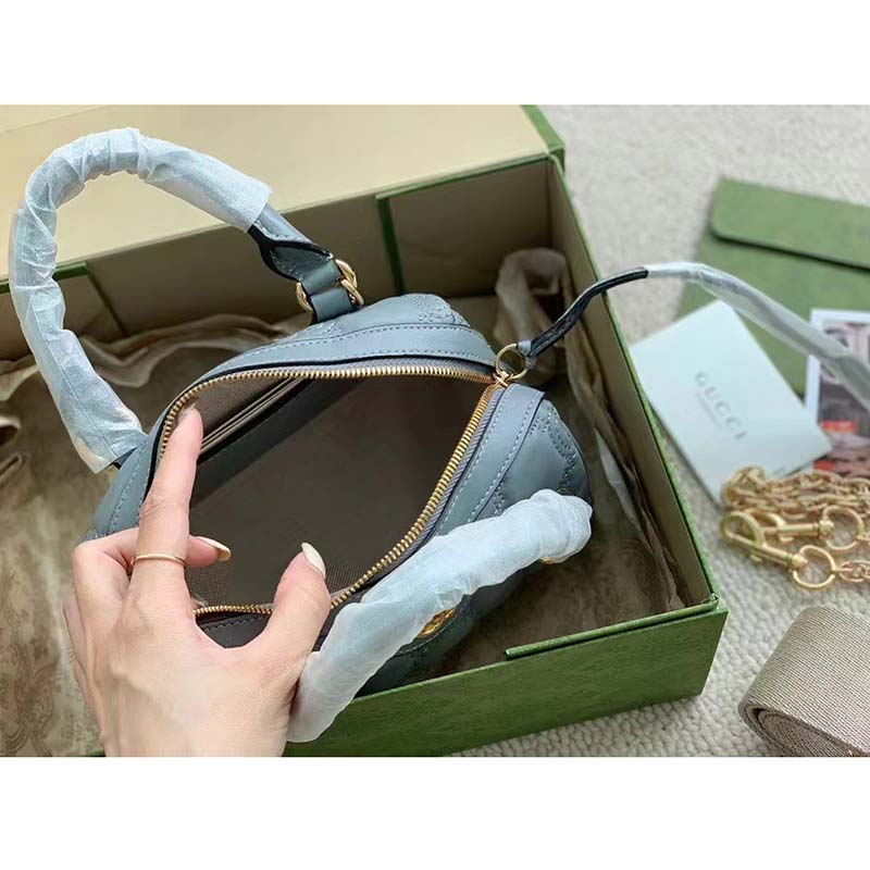 Gucci Women Marmont Leather Mini Bag Bright Green GG Matelassé Leather