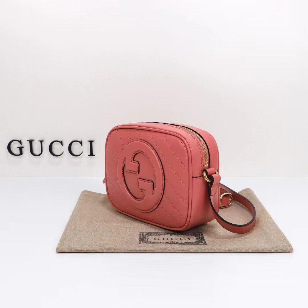Gucci Women GG Blondie Small Shoulder Bag Pink Leather Zipper Closure