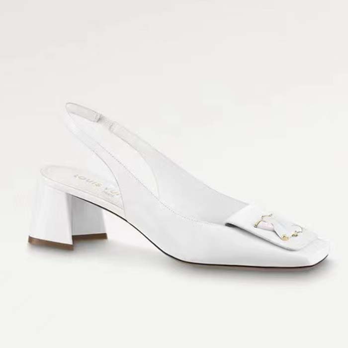 Louis Vuitton LV Women Shake Slingback Pump White Patent Calf Leather Lambskin 5.5 Cm Heel
