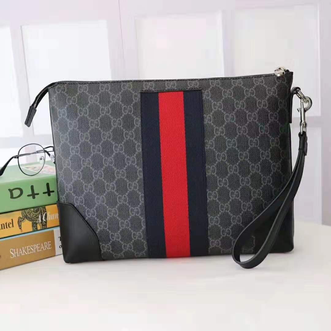 Gucci GG Men GG Black Messenger in Black/Grey GG Supreme Canvas
