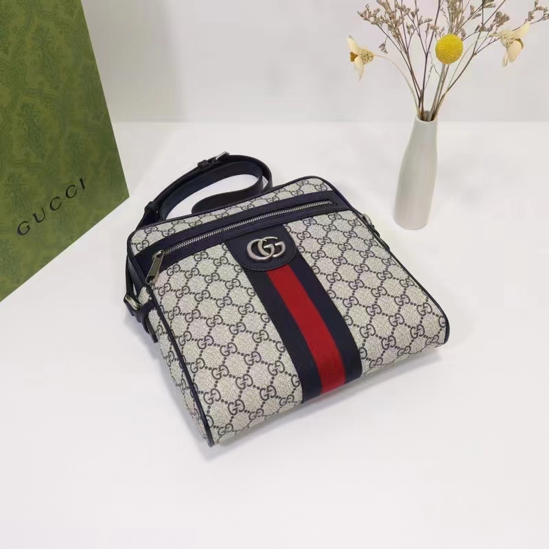 Gucci Unisex Ophidia GG Small Messenger Bag Beige Blue Supreme Canvas