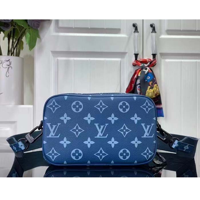 Louis Vuitton LV Unisex Nano Alpha Atlantic Blue Monogram Coated Canvas Cowhide Leather