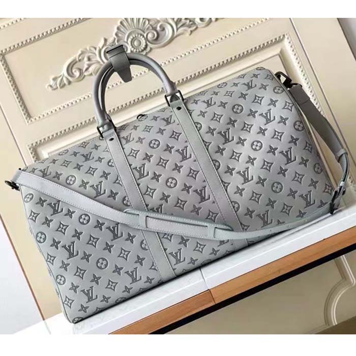 Louis Vuitton LV Unisex Keepall Bandoulière 50 Bag Anthracite Gray Monogram Shadow Calf Leather