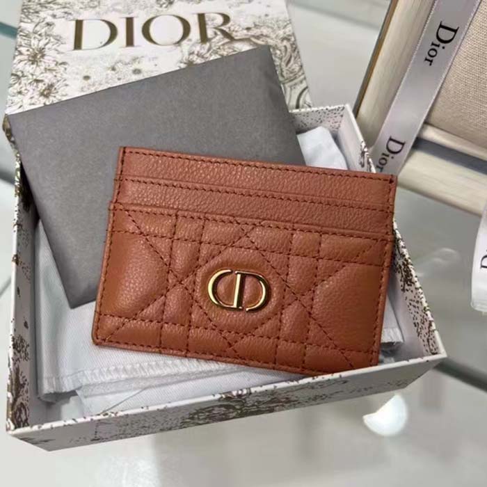 Dior Unisex CD Dior Caro Five Slot Card Holder Medium Tan Supple Cannage Calfskin