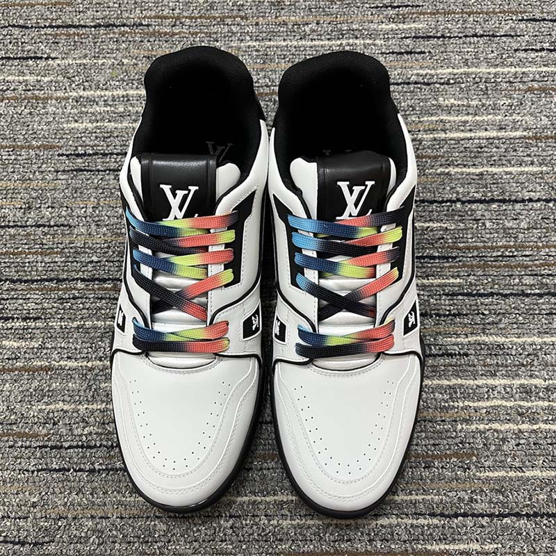 Louis Vuitton Unisex LV Trainer Sneaker White Calf Leather Rubber Monogram Flowers