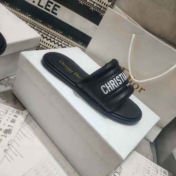 Dior Unisex CD Every-D Slide Black Embossed Lambskin