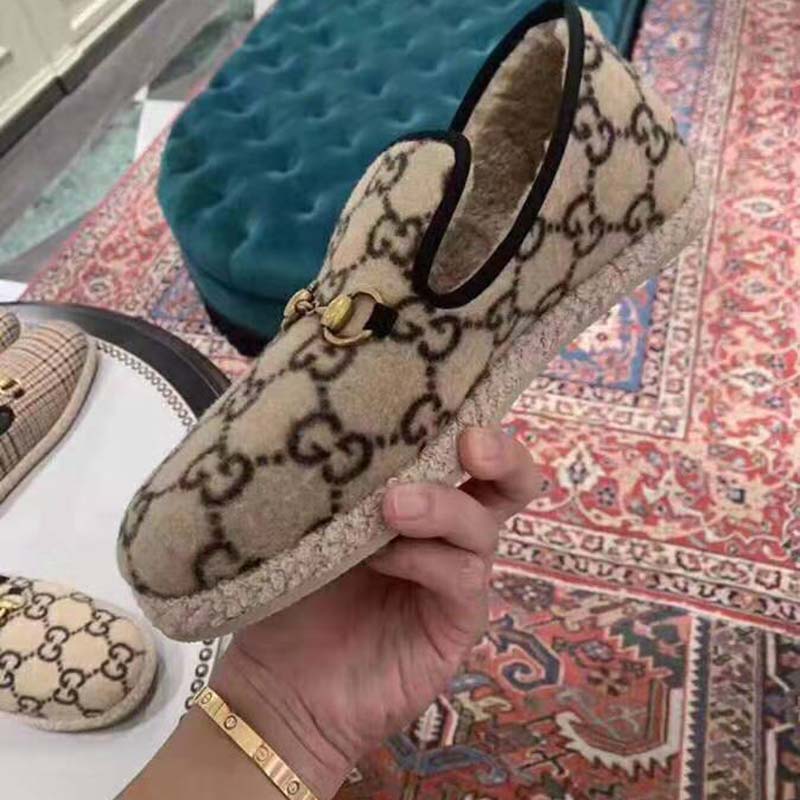 Gucci Unisex GG Wool Loafer in Beige and Ebony GG Wool