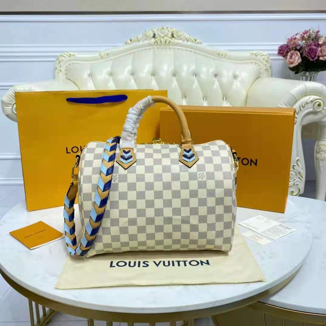 Louis Vuitton LV Unisex Speedy 30 Bandoulière Blue Damier Azur Coated Canvas