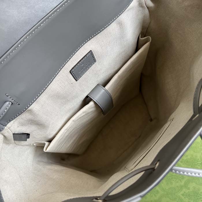 Gucci GG Unisex GG Embossed Backpack Grey GG Embossed Leather