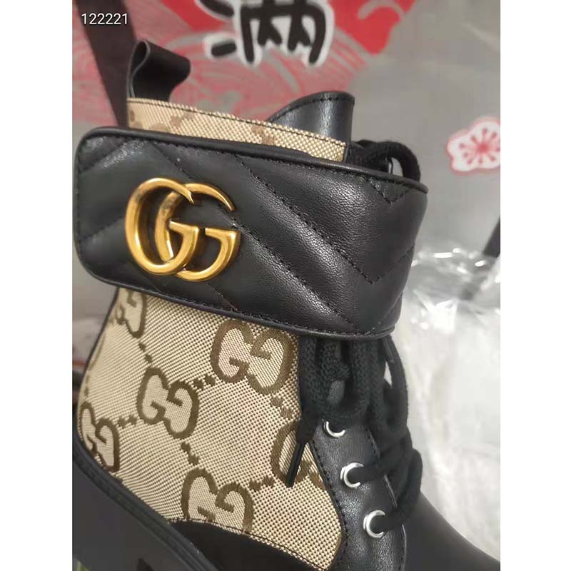 Gucci GG Women’s Ankle Boot Double G Beige Ebony Maxi GG Canvas