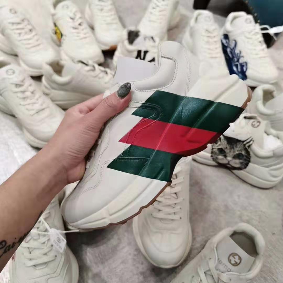 Gucci Men Rhyton Web Print Leather Sneaker in 5.1 cm Height-Beige