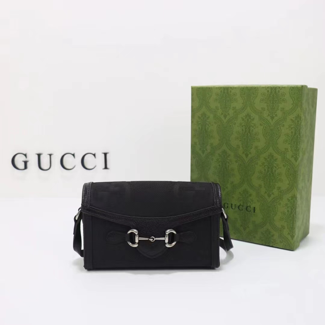 Gucci Unisex GG Horsebit 1955 Jumbo GG Mini Bag Black Canvas
