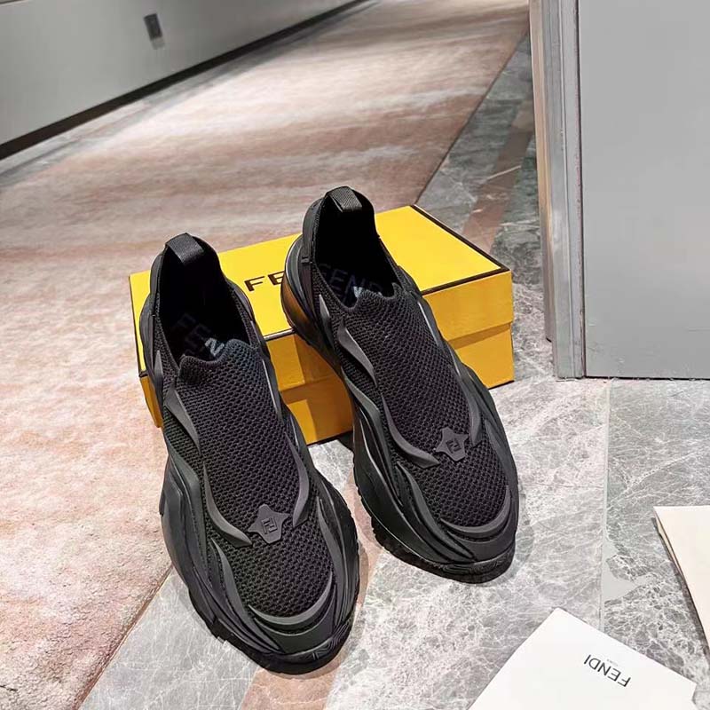 Fendi Unisex FF Fendi Flow Black Mesh Running Sneakers