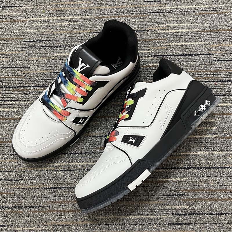 Louis Vuitton Unisex LV Trainer Sneaker White Calf Leather Rubber Monogram Flowers