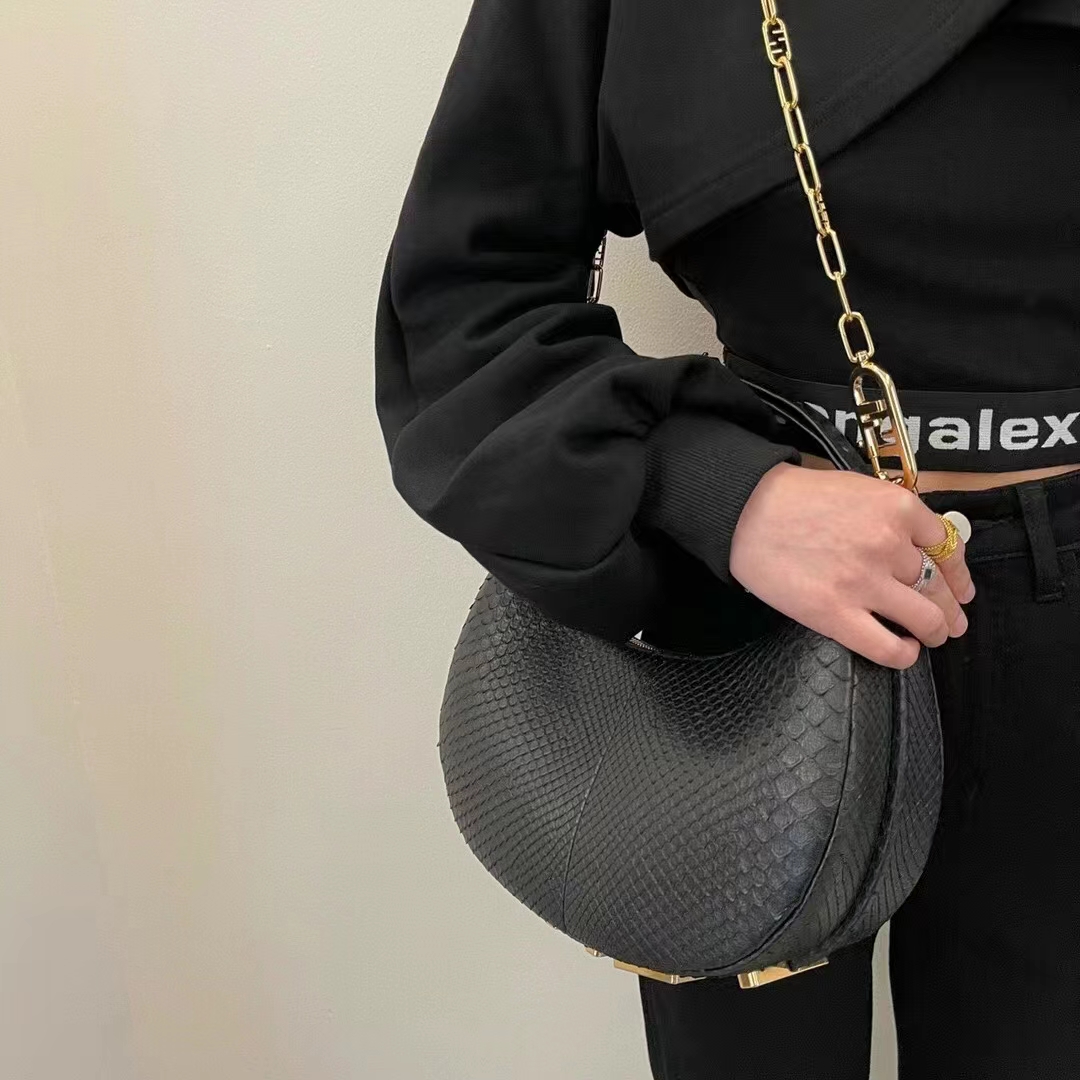 Fendi Women FF Fendigraphy Small Black Python Leather Bag