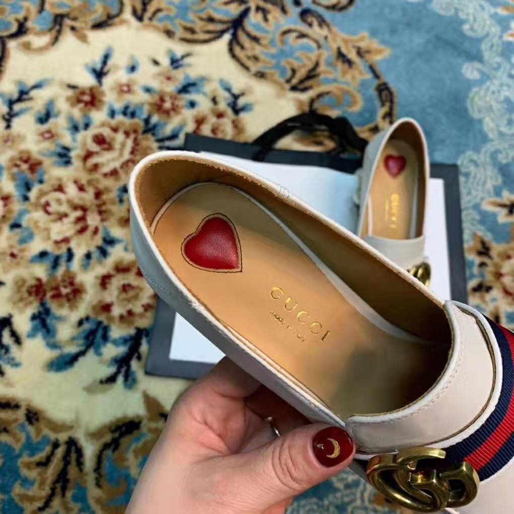 Gucci Women Leather Mid-Heel Loafer 3″ Heel-White