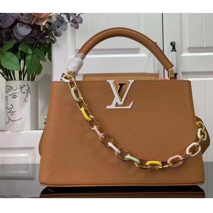 Louis Vuitton LV Women Capucines MM Handbag Hazelnut Brown Taurillon Cowhide Leather