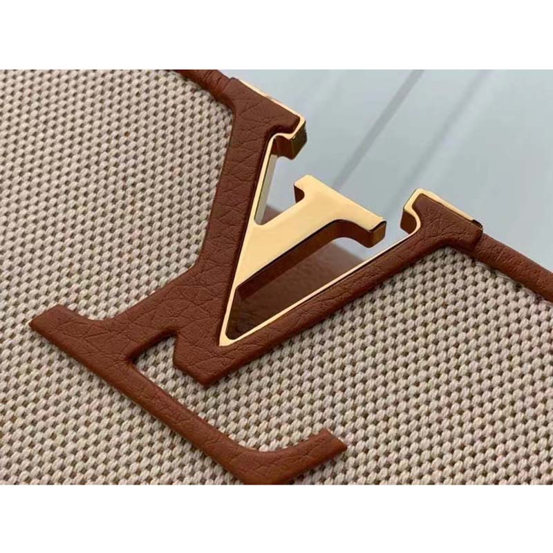 Louis Vuitton LV Women Capucines MM Handbag Caramel Brown Taurillon Leather Canvas