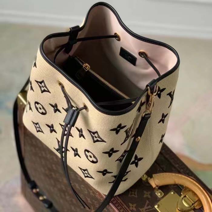 Louis Vuitton LV Unisex Néonoé MM Black Lotus Cotton Cowhide Leather